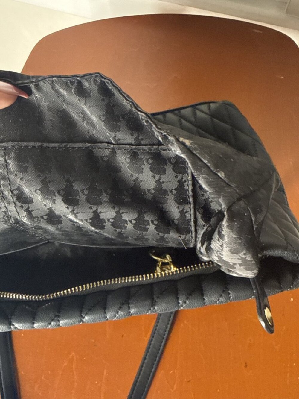 KARL LAGERFELD Paris Womens Karolina Tote Bag Black/Gold Chain Quilted Logo Nice - Picture 9 of 16